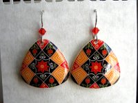 Black Triangle Fall Florals Earrings Pysanky Eggshell Jewelry by So Jeo : pysanky pysanka ukrainian easter egg batik art eggshell jewelry pendants earrings drop dangle etched flowers gift women accessories accessory pendant necklace bail crystal finding sterling silver filled sojeo flowers celtic purple white red pink brown green purple orange cream burgundy magenta teal turqoise crows crow blue black so jeo art handmade